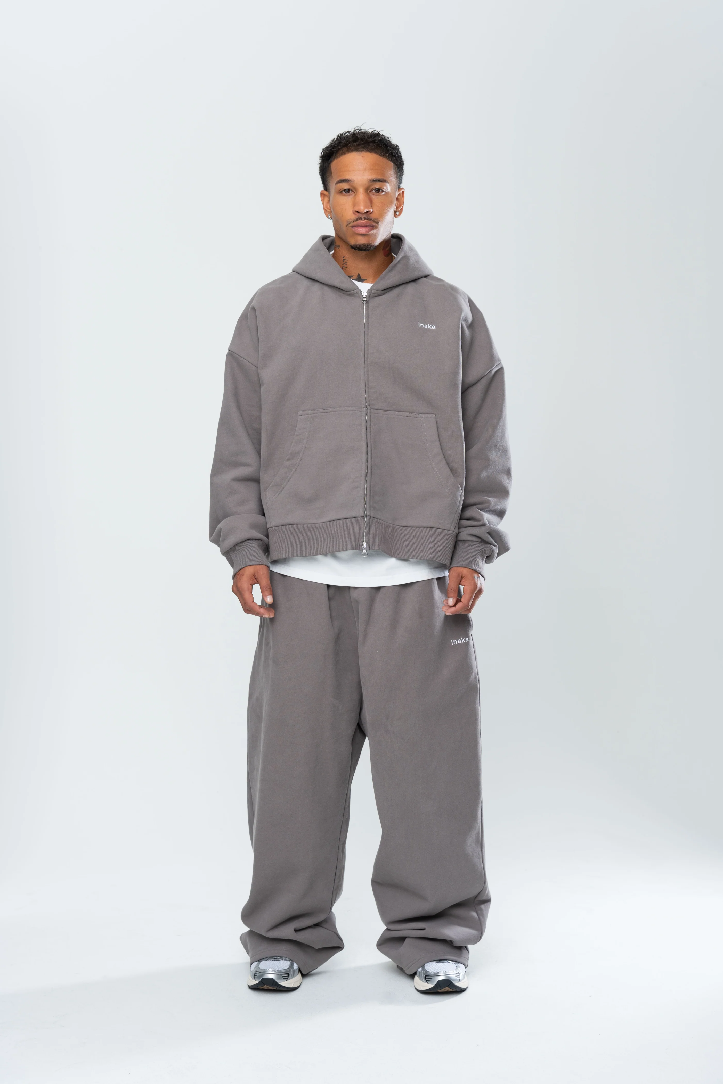 BASICS DOUBLE ZIP HOODIE - STONE - Image 2