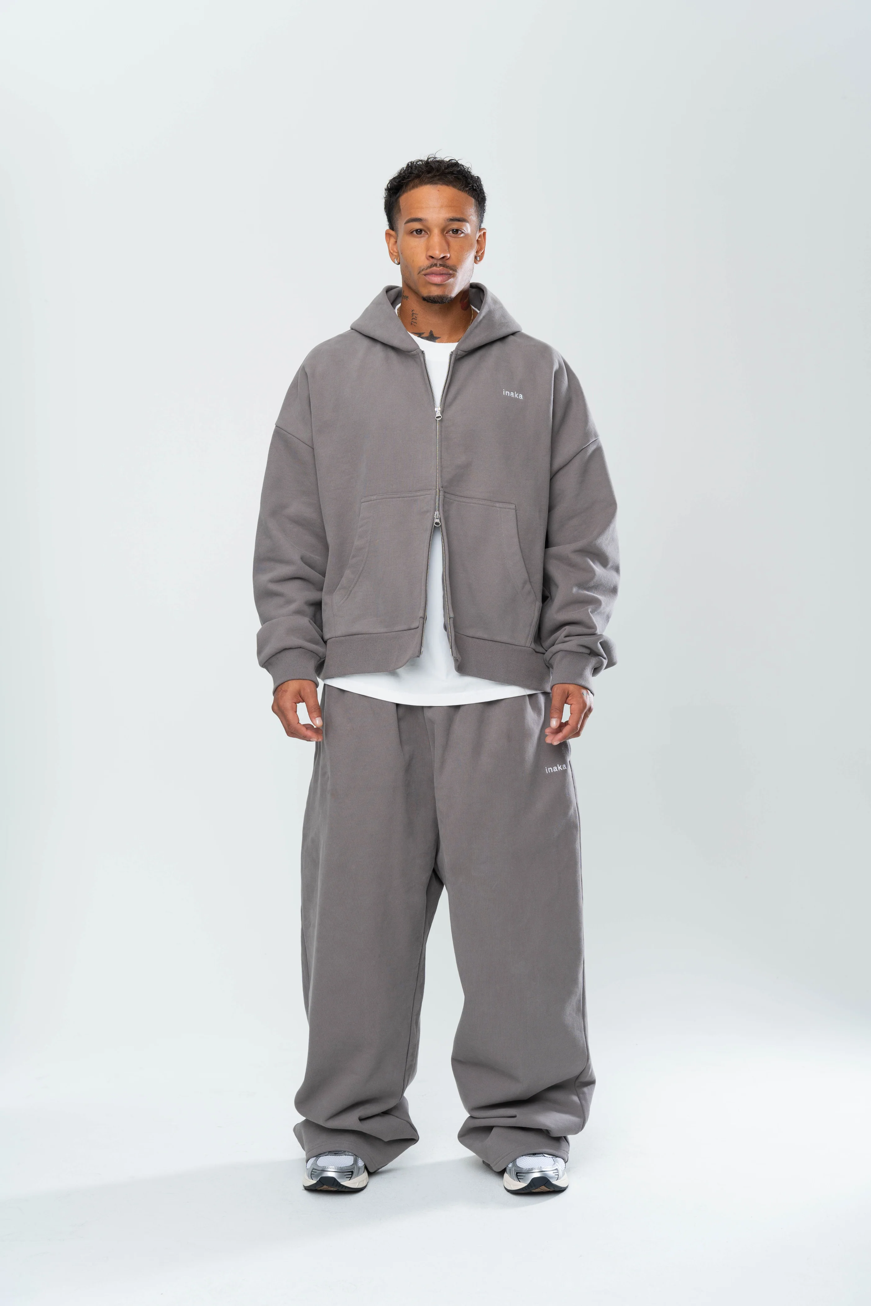 BASICS DOUBLE ZIP HOODIE - STONE - Image 3