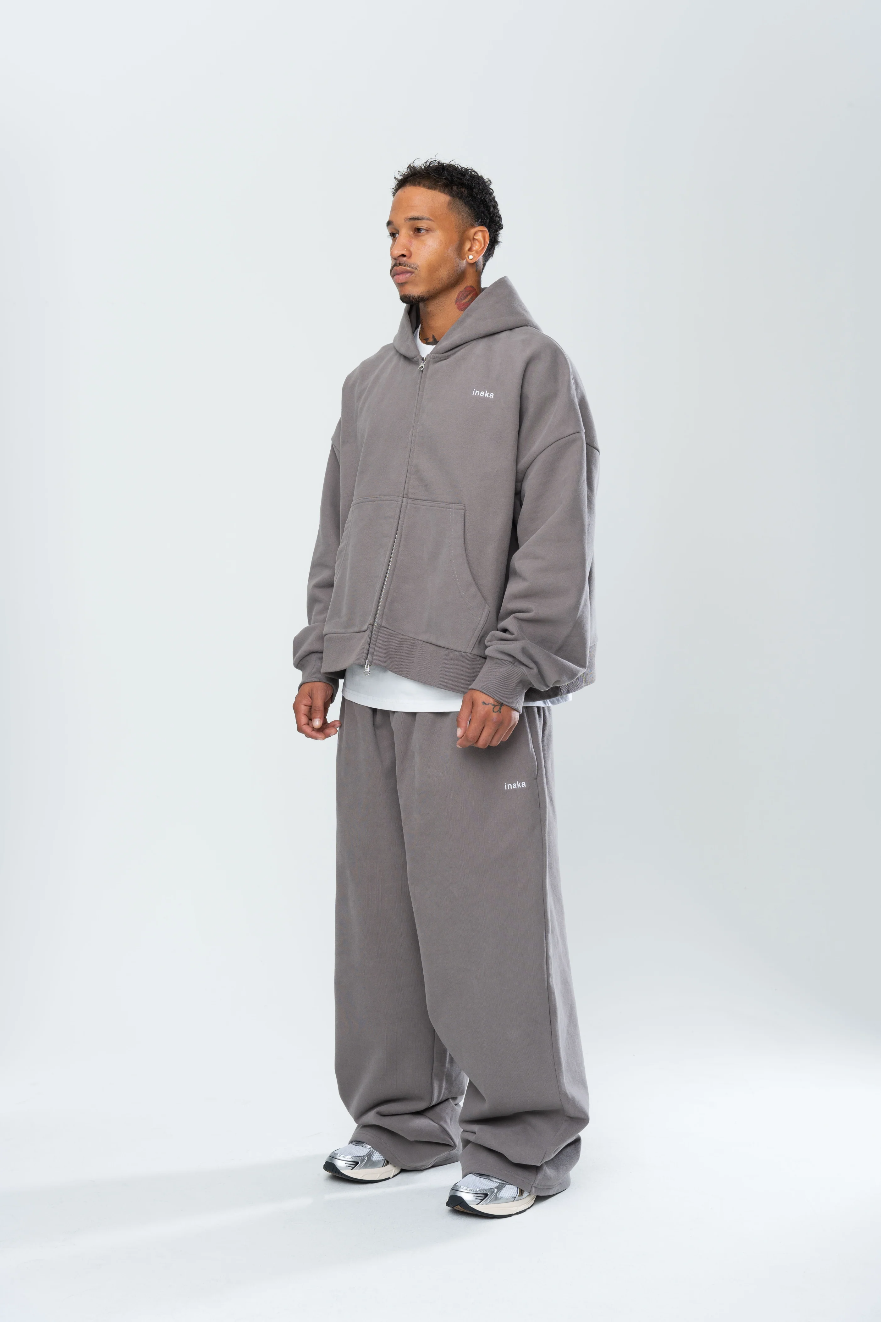 BASICS DOUBLE ZIP HOODIE - STONE - Image 4