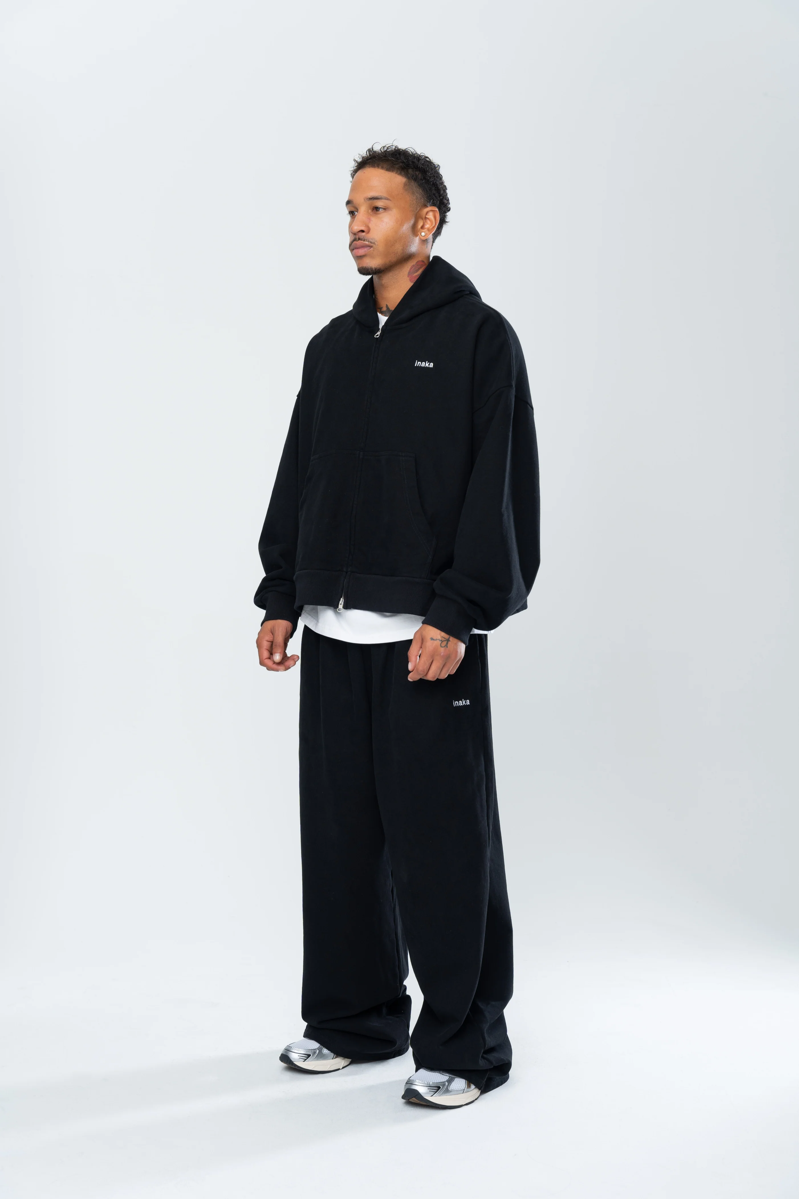 BASICS DOUBLE ZIP HOODIE - BLACK - Image 3