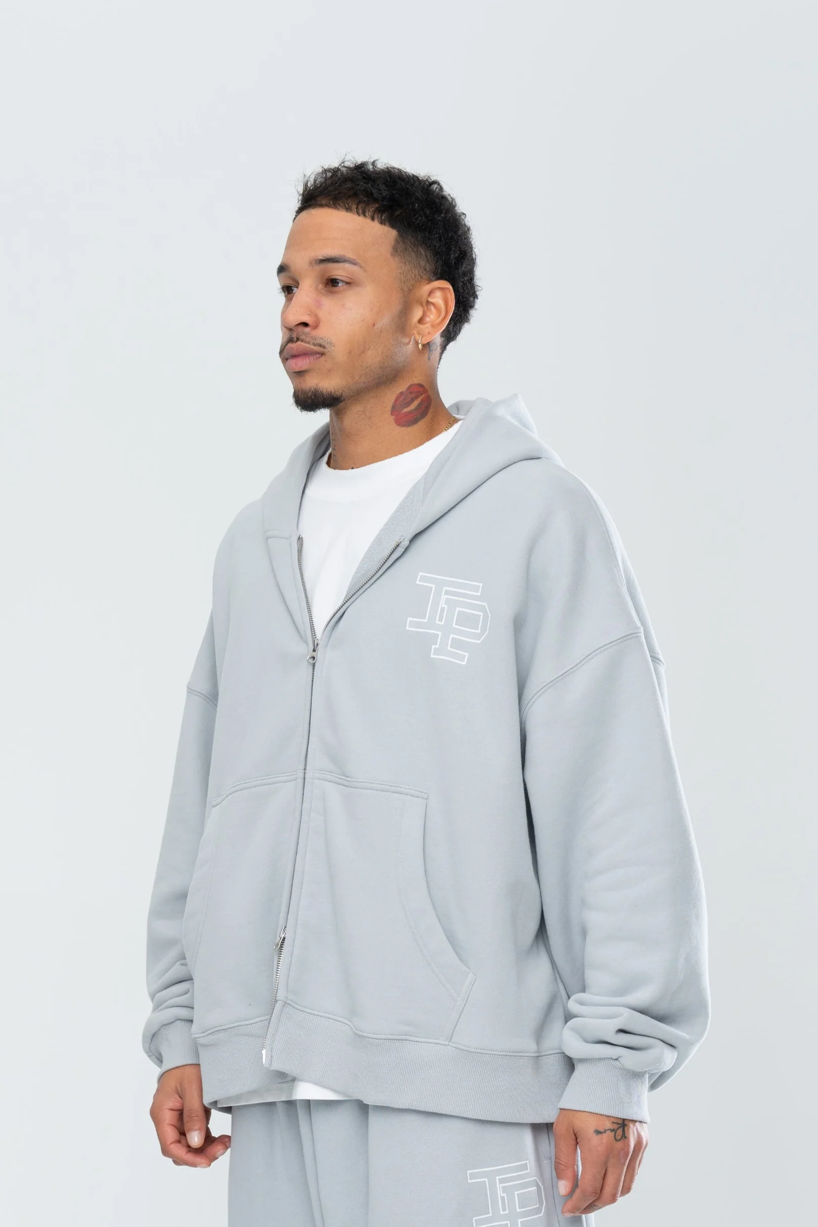 CLASSIC DOUBLE ZIP HOODIE - GREY - Image 6