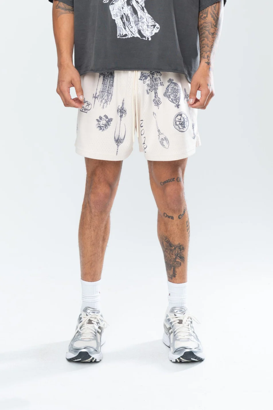 CRUCIFIX MESH SHORTS - CREAM - Image 2