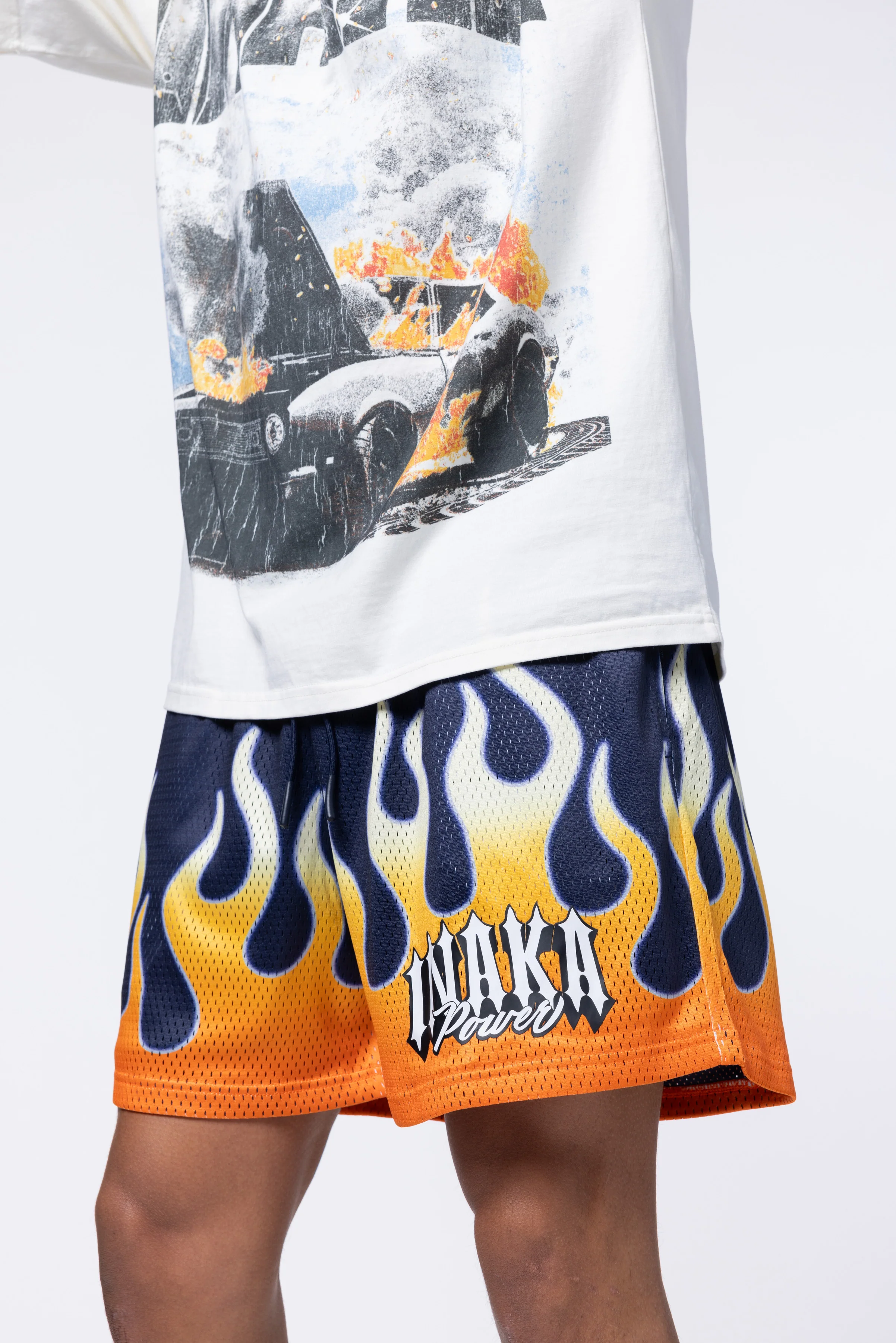 ORANGE FLAME MESH SHORTS - Image 2