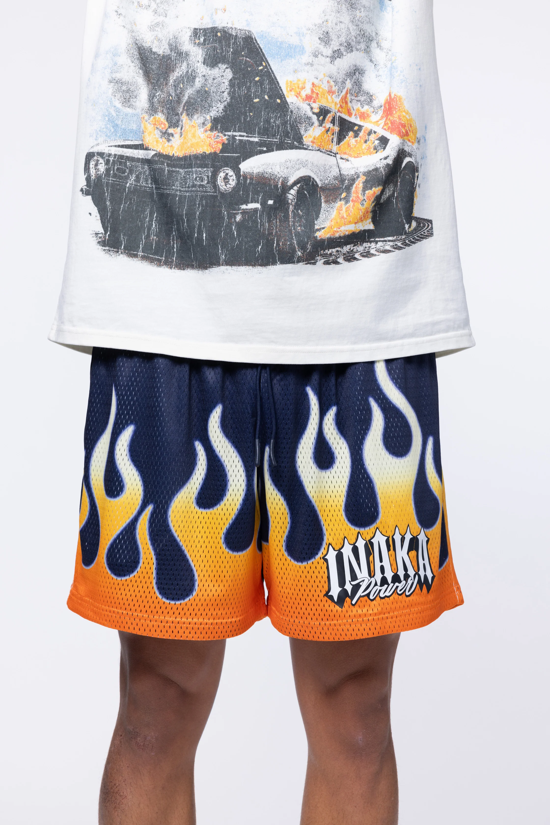 ORANGE FLAME MESH SHORTS - Image 4