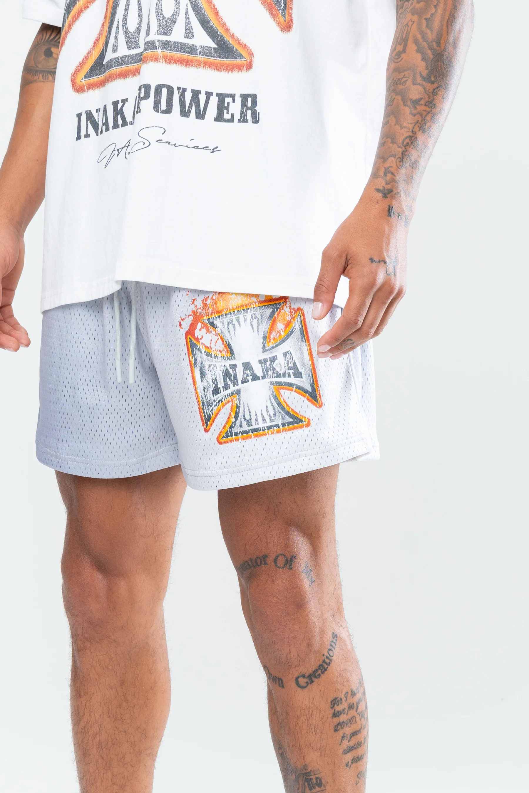 CROSS FLAME MESH SHORTS - CHROME - Image 2