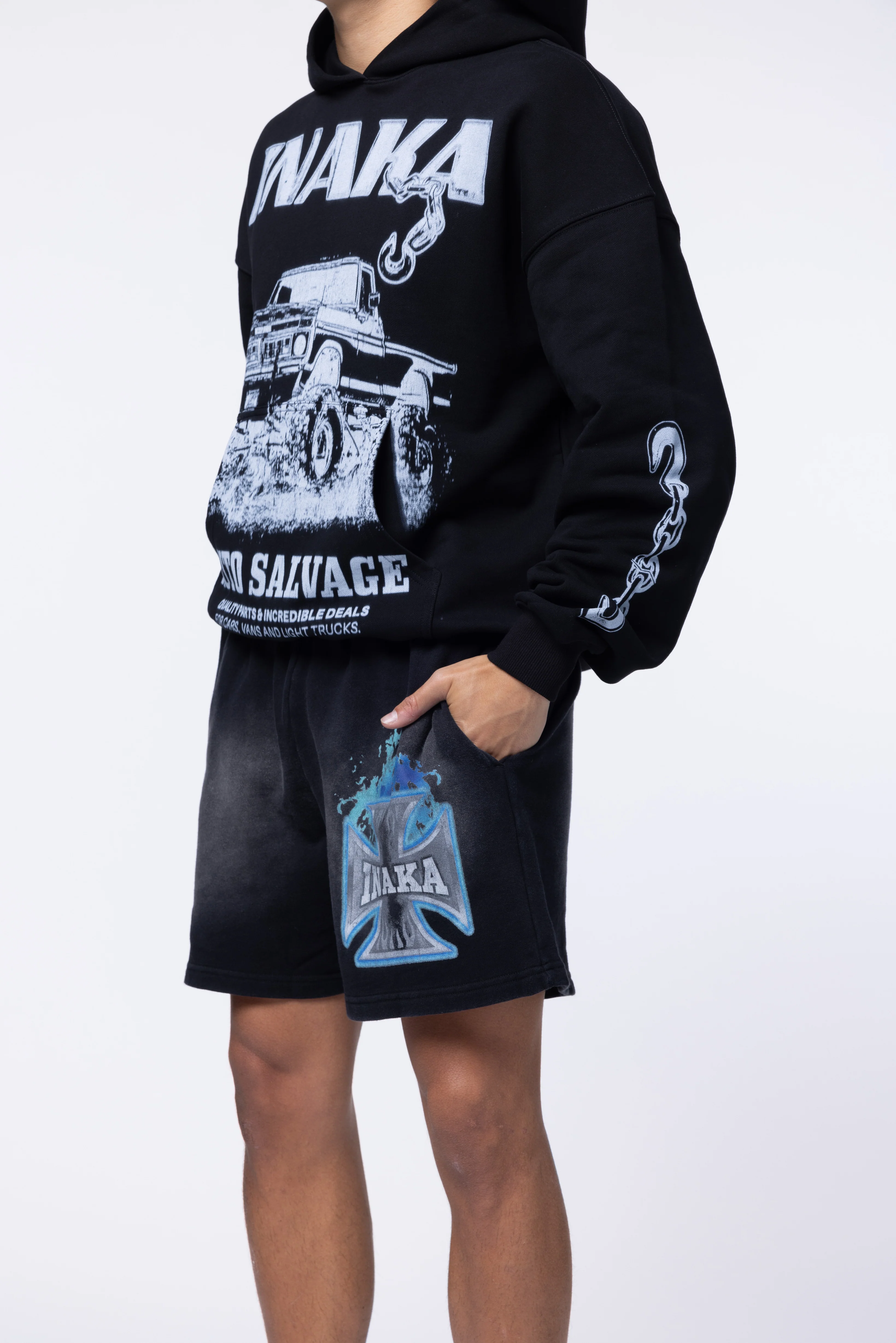 CROSS FLAME FLEECE SHORTS - AZUL - Image 4